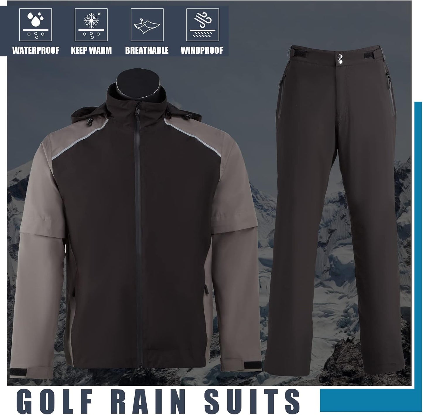 K.E.J. Golf Rain Jacket for Men Waterproof Raincoat Lightweight Jacket Golf Suit for Hiking Cycling Running Camping Traveling