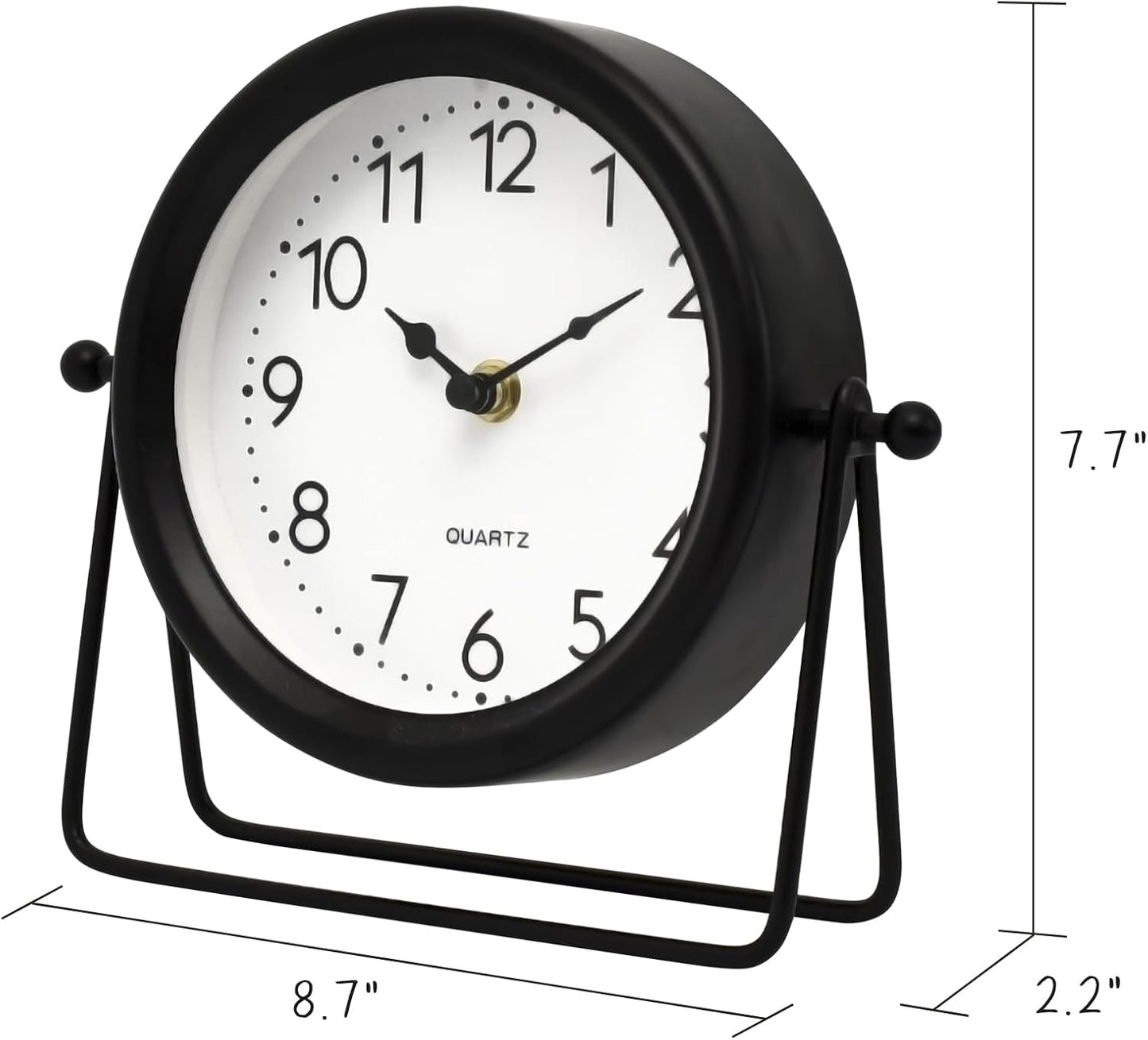 Vintage Black Table Clock on Stand, Decorative Desk and Shelf Clock Decorative Battery Operated Table Top Decor for Living Room，Silent Non-Ticking
