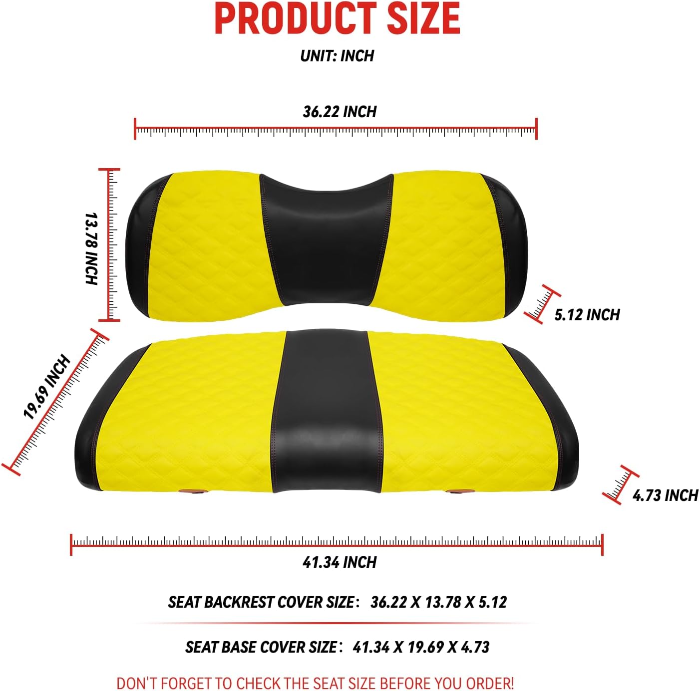 Golf Cart Front Seat Covers for Yamaha Drive 2007-2016/Drive 2 2017+ Front OEM Universal Seat Cushion, Marine Grade Vinyl Leather Seat Covers/Easy to Install-Yellow(2PCS)