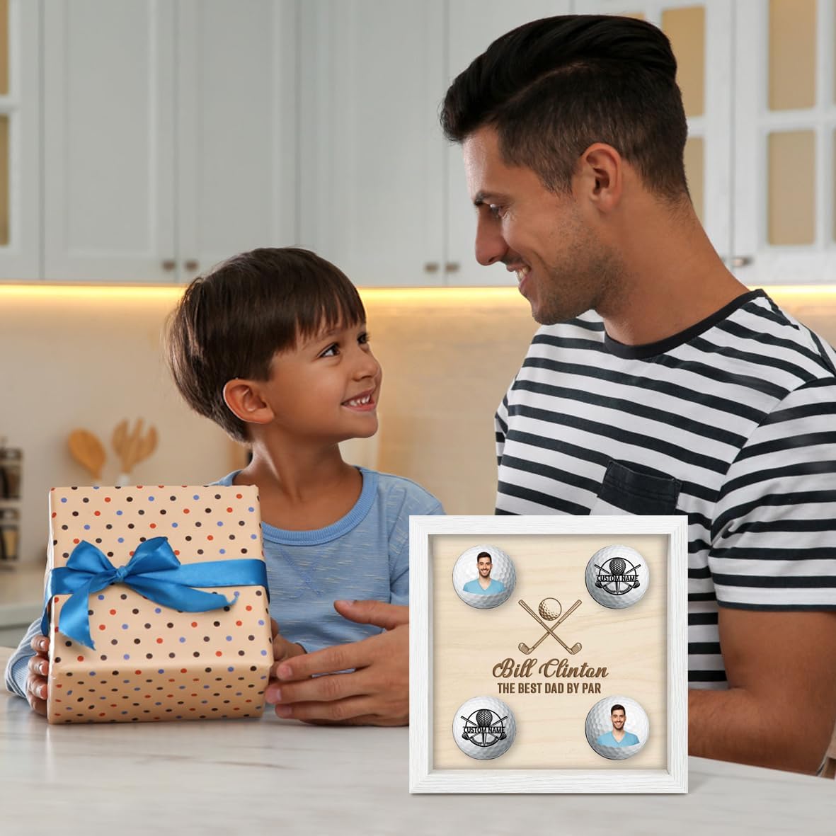 Personalised Golf Ball Holder Frame Custom Photo Name Golf Ball Display Case Wooden Golf Shadow Box Golf Ball Markers Hanger Desk Decor Gift for Men Dad Grandpa Family (Golf Ball Display Holder - 3)