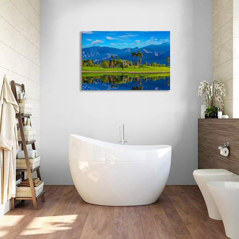 Sonoran Desert of southern California Golf Course Canvas Wall Art for Living Room Bedroom Bathroom Home Decorations Golf Course Picture Poster Framed Artwork Ready to Hang(12''H x 16''W)