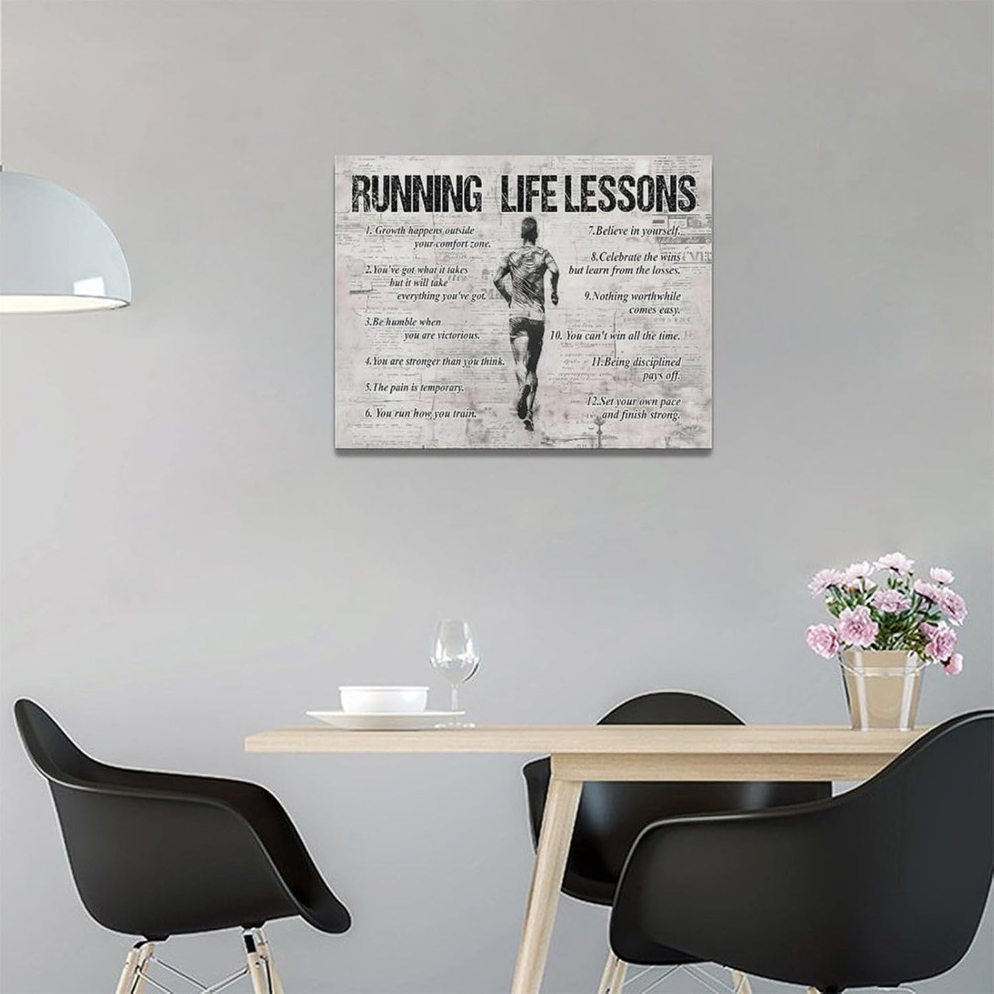 Running Life Lessons Wall Art Running Sports Wall Decor Running Sign Retro Poster Boy Men Motivational Decorations Canvas Print Painting Artwork for Bedroom Bathroom Living Room Gym 16"x12"