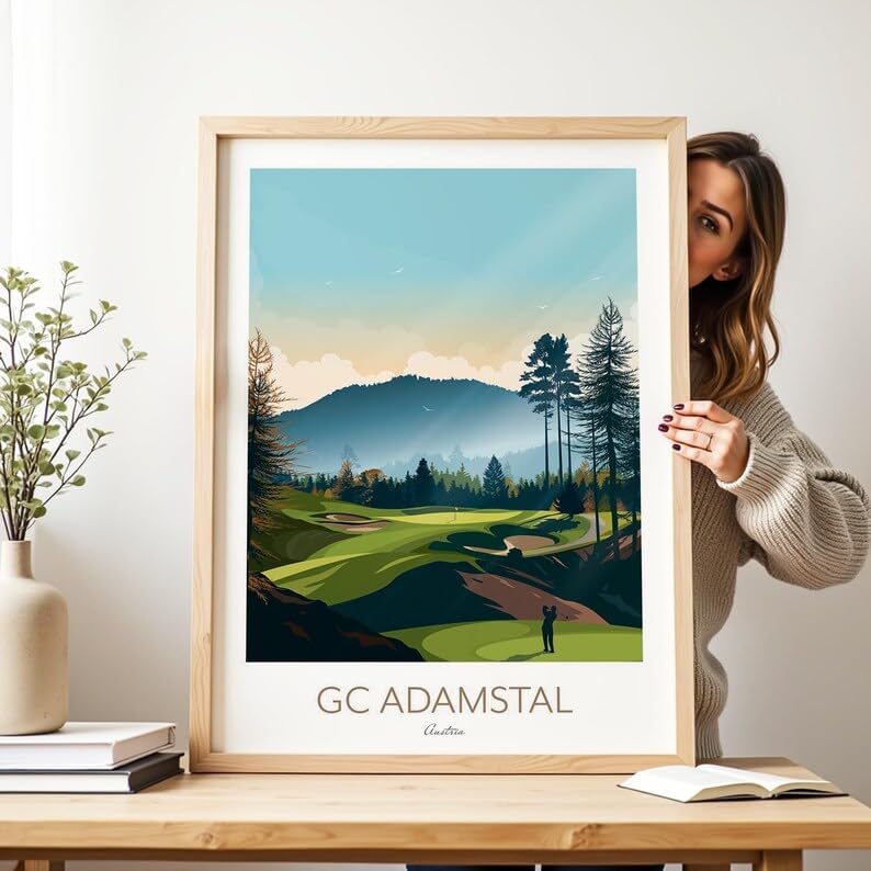 Nationcog GC Adamstal Golf Print - Austria - PGA Tour Golf; Mountain Golf Art; Golf Landscape Illustration; Golfer Gift; Modern Golf Artwork; Scenic Golf Painting (Unframed) (20x30)