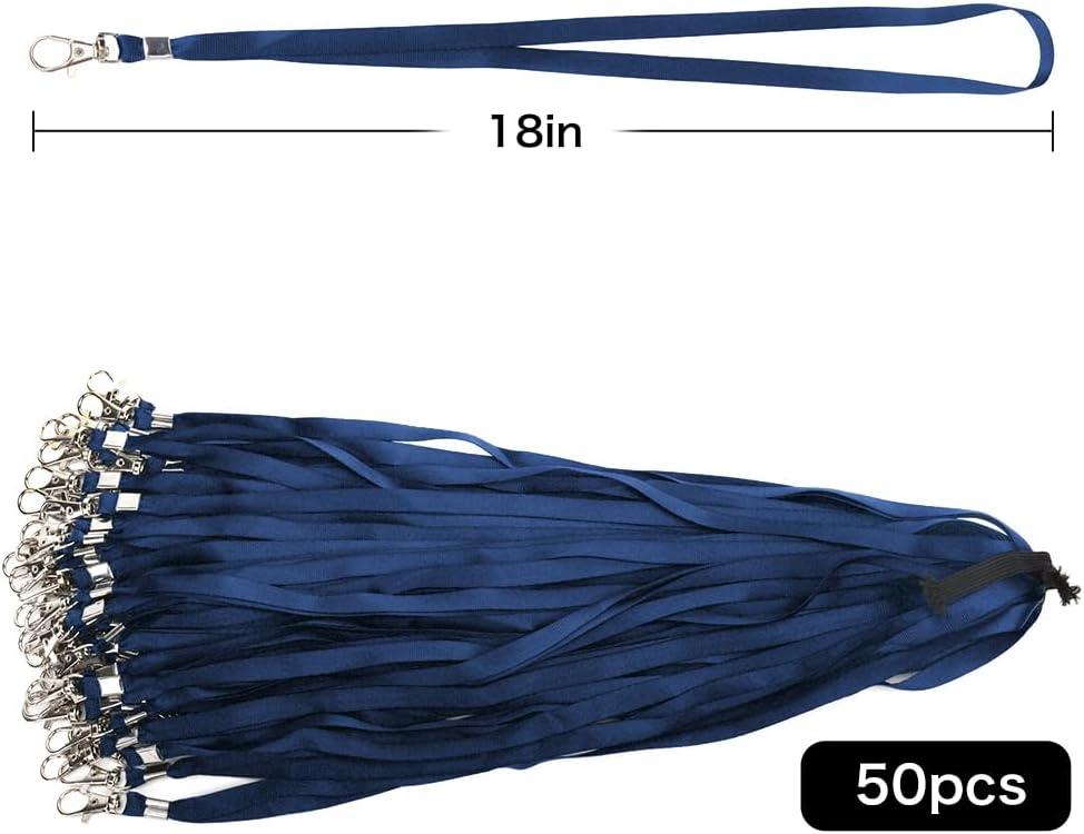 Lanyards 50 Pcs Bulk Lanyard for Id Badges Flat Navy Blue Lanyard with Badge Clip Swivel Hook (50, Navy Blue)