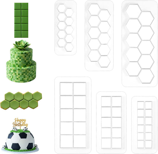 6PCS Hexagon and Square Cookie Cutters, 6 Size Square Football Cake Fondant Cutter, Hexagon Soccer Cookie Cutter, Geometric Multipurpose Cutters for Fondant Biscuit Cake DIY Decorative Moldings