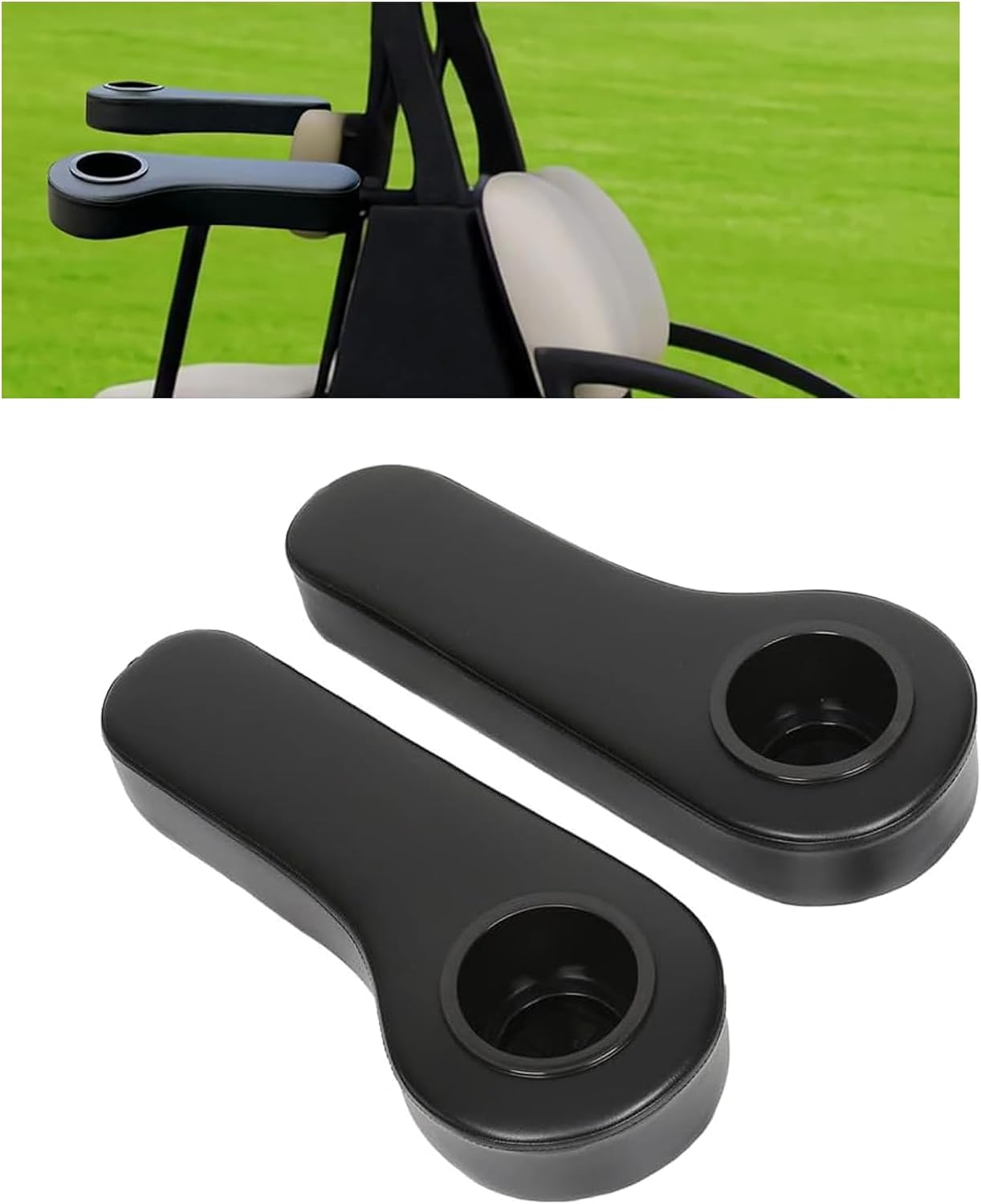 ECOTRIC Golf Cart Rear Seat Arm Rest with Universal Cup Drink Holders Set Compatible with EZGO Club Car Yamaha Pair No Drilling Required