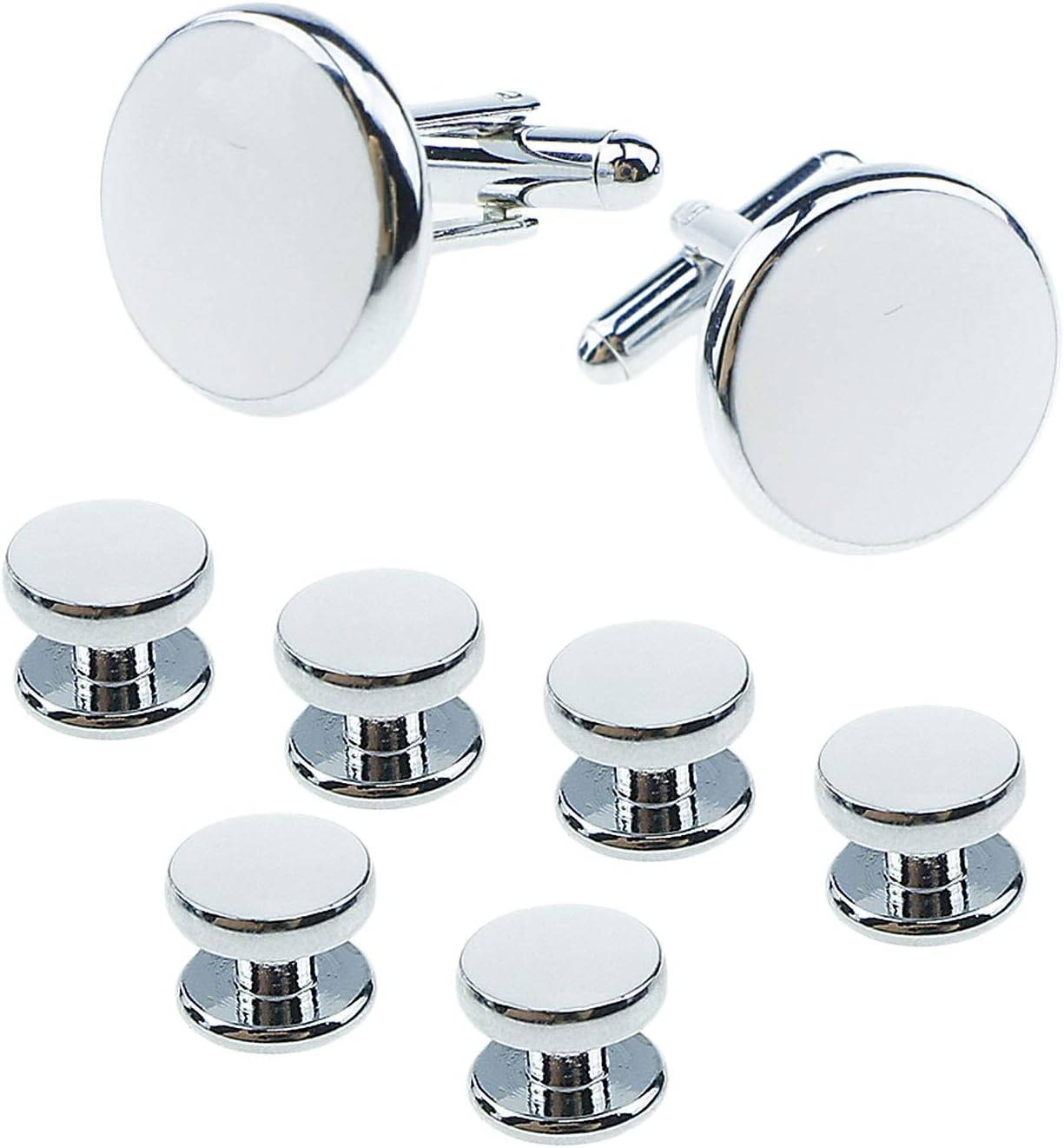 UJOY Cufflinks and Studs Set Blanks Round 4 Colors Shirt Tuxedo Buttons Packed in Cufflink Box for Men