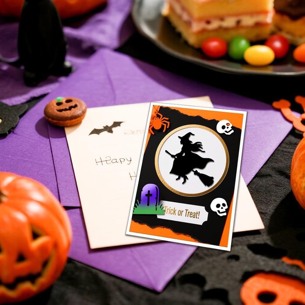 MAYJOYDIY Halloween Theme Cutting Dies Castle Ghost Bats Metal Cutting Dies Witch Broom Spider Hat Pumpkin Embossing Stencils Template for DIY Scrapbooking Photo Album Card Craft Decoration Supplies