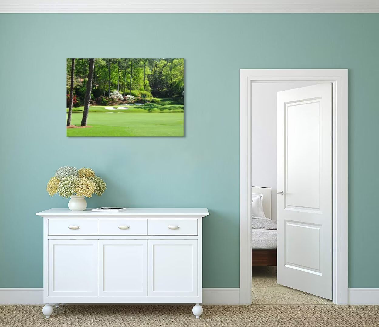 Augusta National Golf Club 12th Hole Wall Art for Living Room Bedroom Bathroom Home Decorations Golf Art Augusta Golf Course Poster Prints Golf Art Framed Ready to Hang(12''H x 16''W)