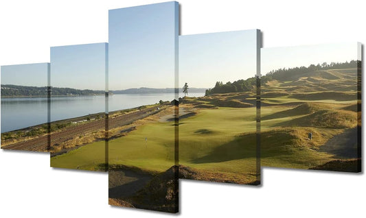 Pinehurst No.2 Golf Course Canvas Print Art United States North Carolina Home Decor Wall Art Pictures for Living Room 5 Panel Large Poster Painting Stretched by Wooden Framed Ready to Hang - 50"Wx24"H