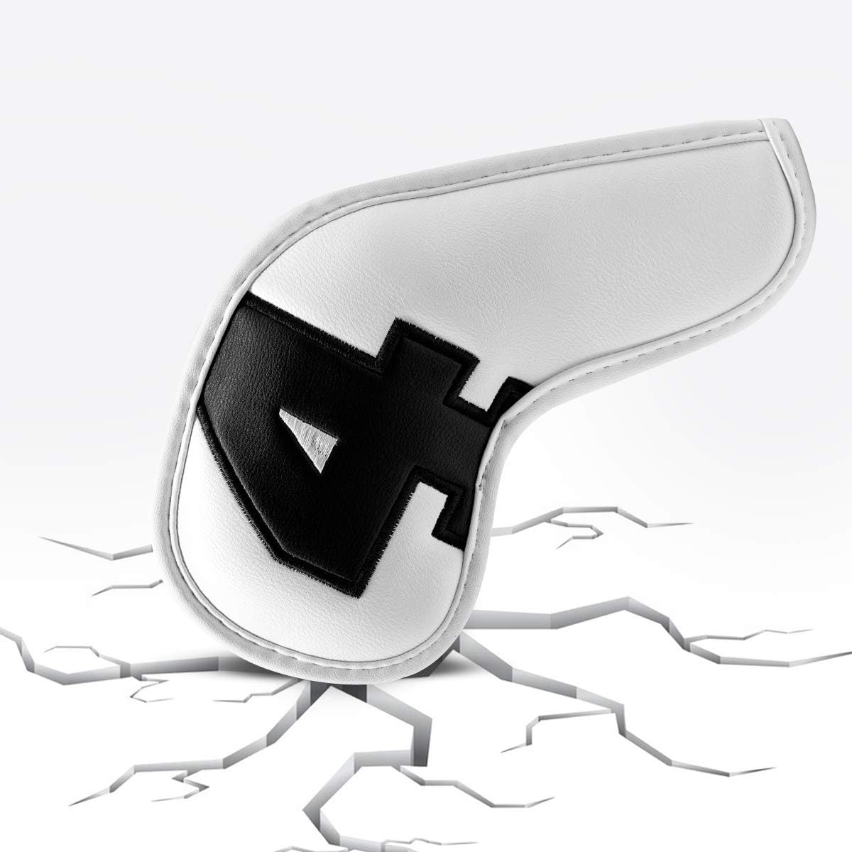 Barudan Golf Iron Club Head Covers Set Headcovers for Callaway Ping S5 - Big Colorful Number - Long Neck - Black Pu Leather fits Small Standard Oversized Golf Clubs 10pcs/Pack (White+Black Number)