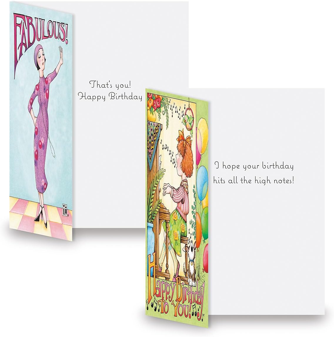 Birthday Cards by Mary Engelbreit - Sets of 8 (2 designs), 5" x 7" cards, and come with white envelopes.