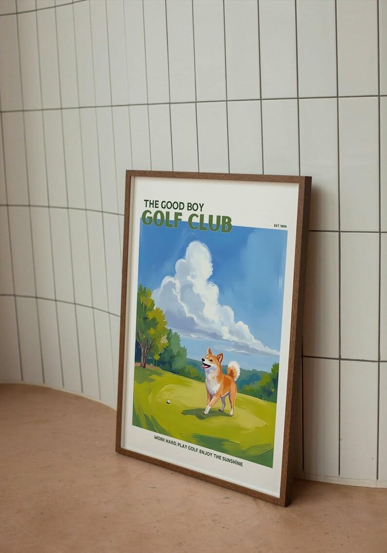 Good Boy Golf Club Poster, Shiba Inu Dog on Golf Course Wall Art, Retro Oil Painting Style Golf Print, Trendy Golf Wall Art, Creative Present for Golf Enthusiasts (Unframed) (27x40)