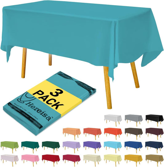 Plastic Aqua Tablecloths 3 Pack Disposable Table Covers 54 x 108 Inches Pitch Onyx Aqua Table Cloths for Parties Birthdays Weddings Anniversary BBQ Picnic, Fits 6 to 8 Foot Rectangle Tables