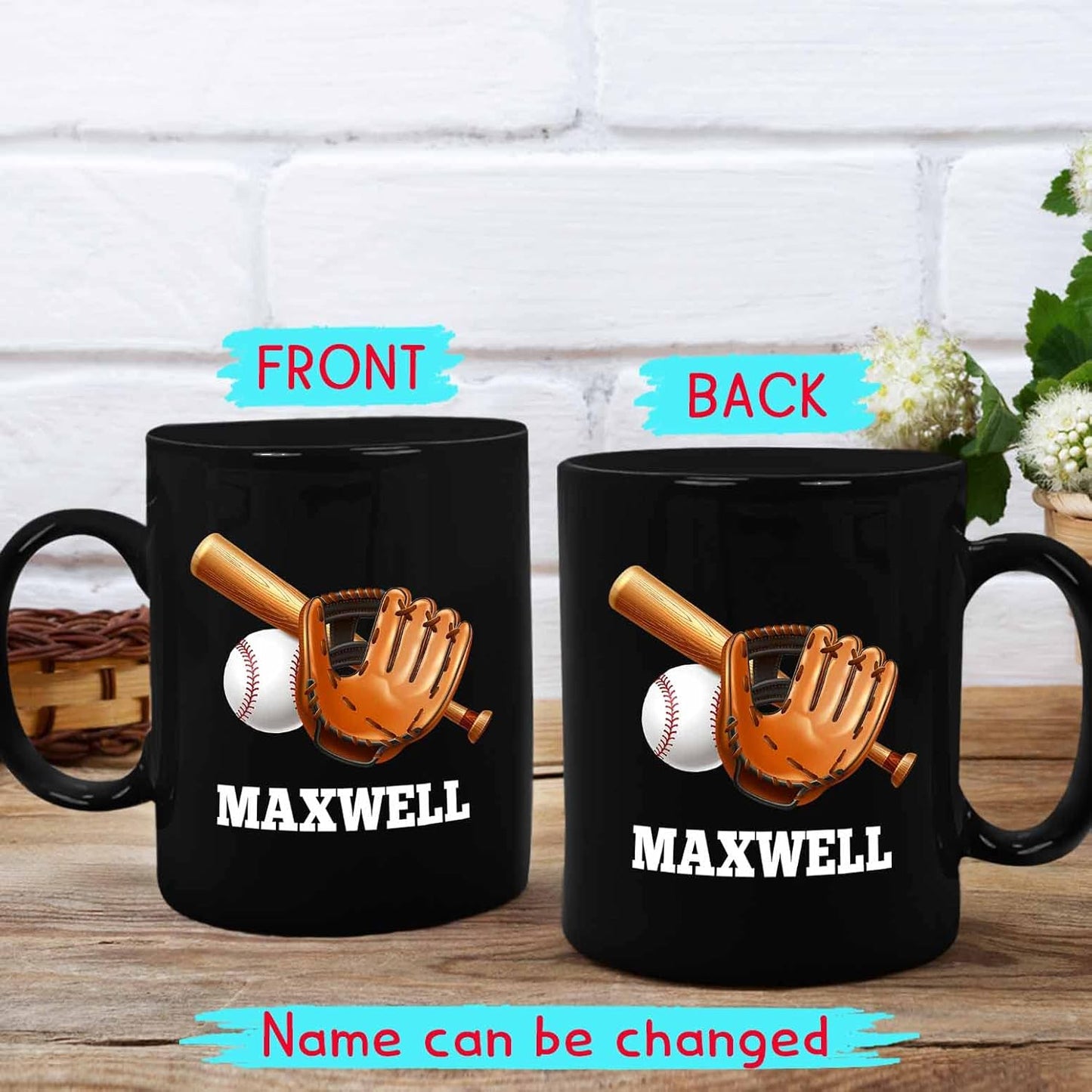 Personalized Baseball Player Coffee Mugs & Cups - Choose Player's Name, Customized Sport Black Ceramic Mugs 11 Oz & 15 Oz, Travel Mug Gifts For Men, Women & Coach