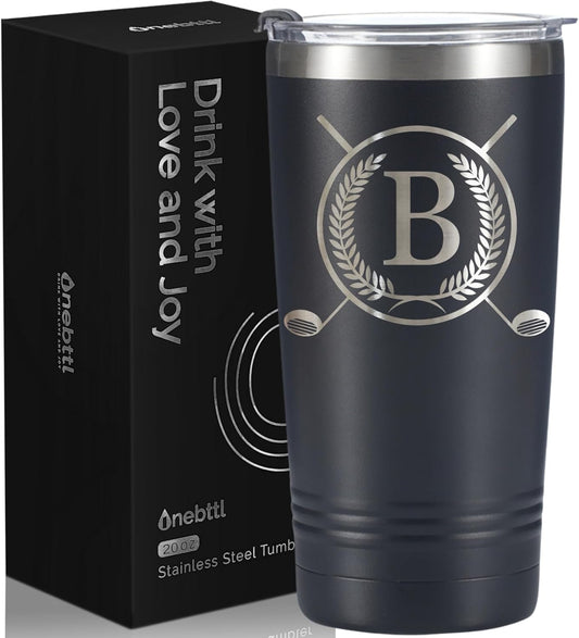 Onebttl Golf Gifts for Men with Initial for Golfer & Golf Lovers, 20oz Travel Mug, Perfect Gifts for Men, Birthday, Christmas - B