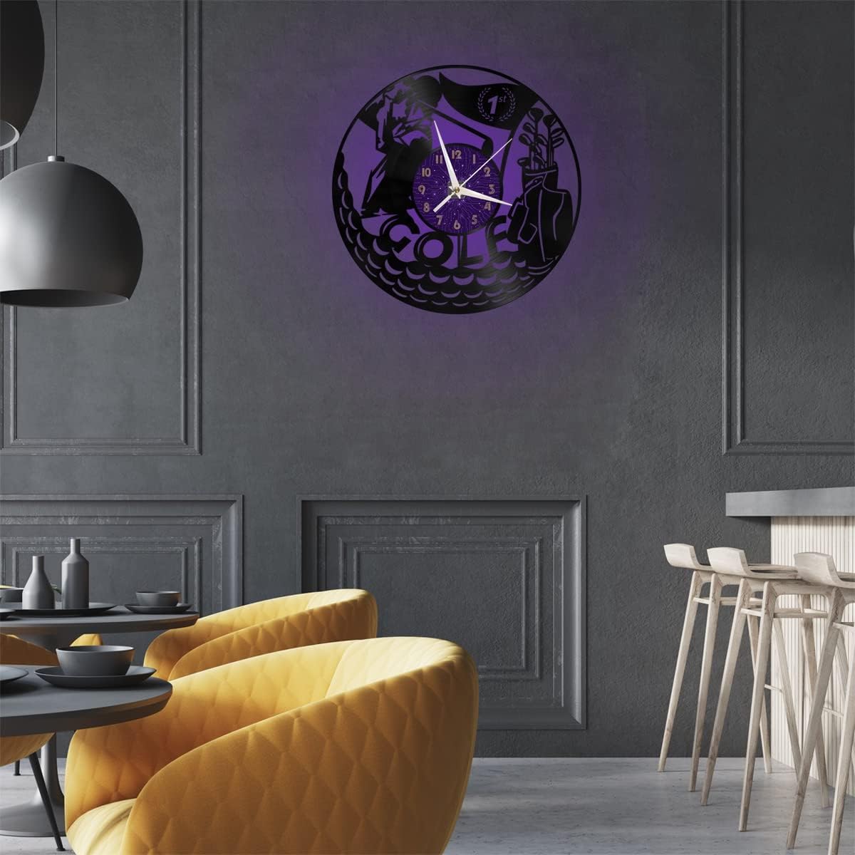 Generic Golf Decoration Vinyl Wall Clock, Vinyl Record Clock Wall Art Silent & Non-Ticking(12 inchs P-LED), Purple