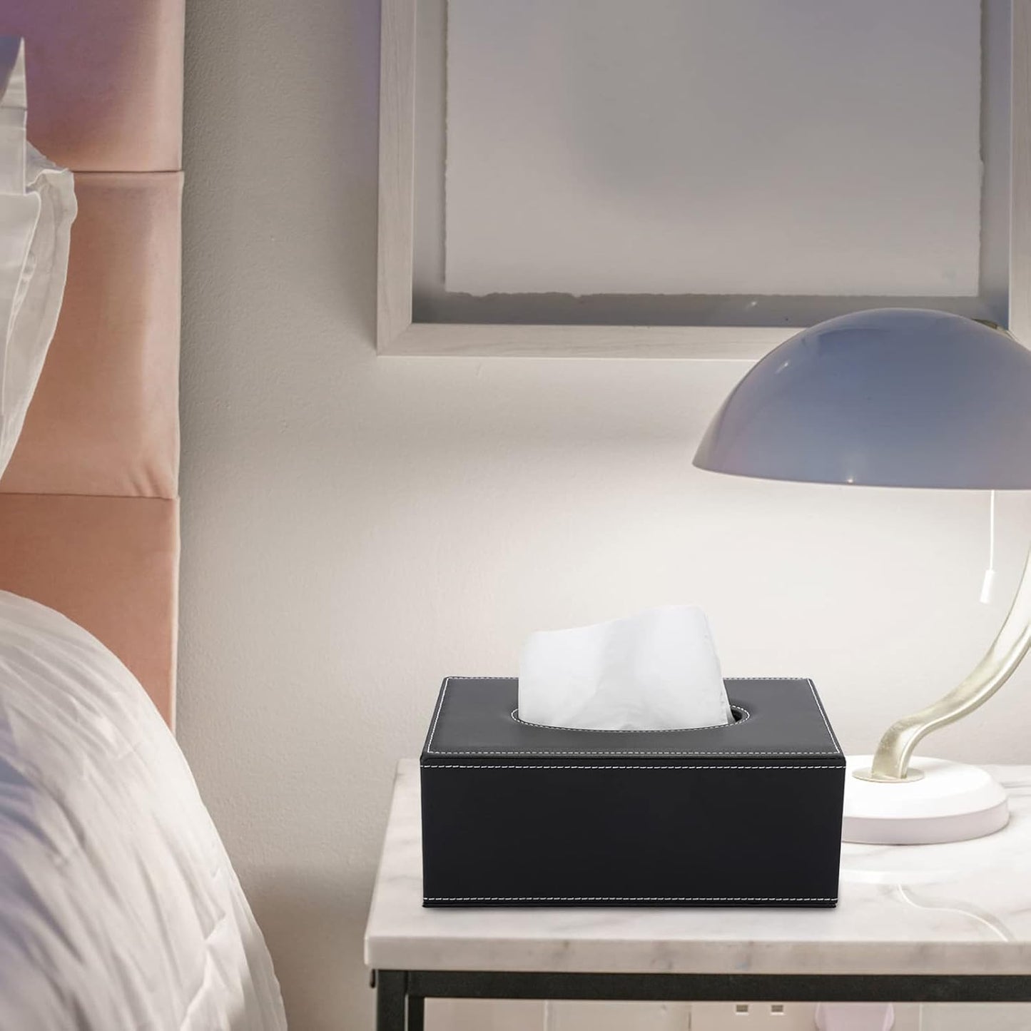 Sumnacon Tissue Box Cover Rectangle Leather Tissue Box Stylish Tissue Box Holder with Magnetic Bottom, Decorative PU Tissue Cover for Bathroom Living Room Bedroom Table Desk Home Office Car, Black