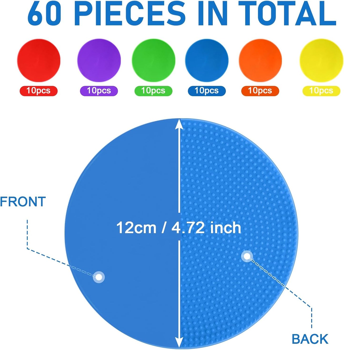 Poly Spots for Gym Floor 4.72inch 6inch 9 inch Poly Spot Markers, 60 Pcs Rubber Floor Dots Non Slip Flat Cones for Sports Soccer PE Training, Dance, Classroom Activities