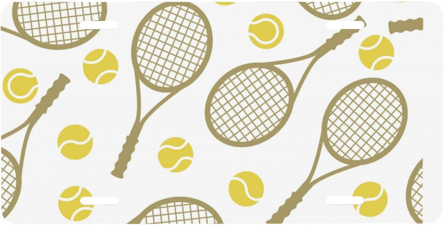 Front License Plate for Car Designs Sports Tennis Racket Ball Stainless License Plate Cover Holder for Men Women Metal Aluminum Decorative Accessory Vanity Tag Standard 6 X 12 Inch (4 Holes)