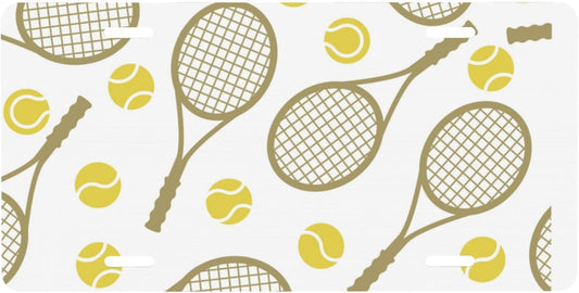 Front License Plate for Car Designs Sports Tennis Racket Ball Stainless License Plate Cover Holder for Men Women Metal Aluminum Decorative Accessory Vanity Tag Standard 6 X 12 Inch (4 Holes)