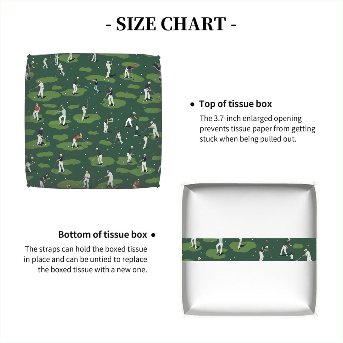 Square Leather Tissue Box Cover, Waterproof Napkin Dispenser with Golf Golf Player Print, Tissue Holder for Bathroom, Living Room, Bedroom, Office, and Car Decor