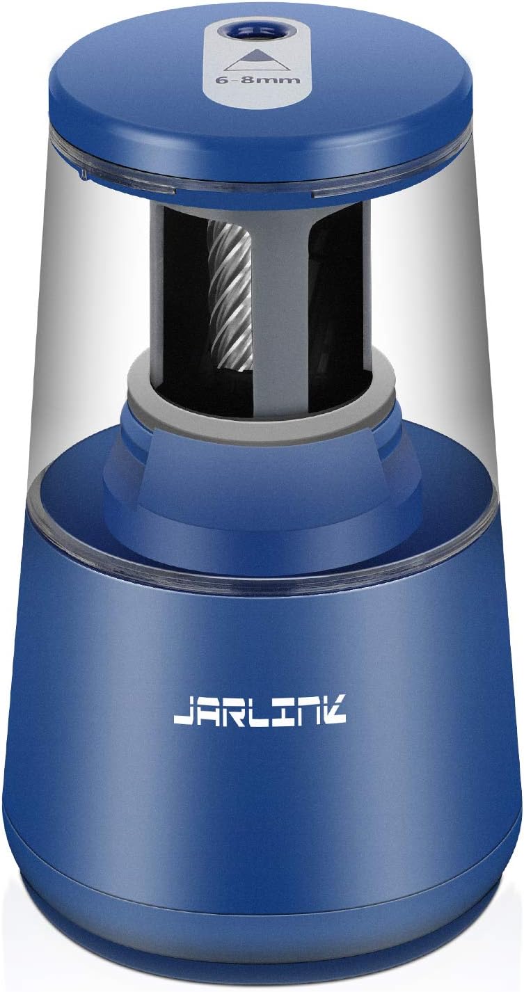JARLINK Electric Pencil Sharpener, Heavy-Duty Helical Blade to Fast Sharpen, Auto Stop for No.2/Colored Pencils(6-8mm), AC Adapter/Battery Operated in School Classroom/Office/Home (Blue)