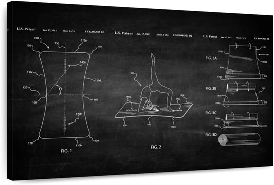 ElephantStock Exercise Mat BW Patent Wall Art - Horizontal Wrapped Canvas - 1-Piece Living Room Wall Decor - Digital Art Patent Canvas Print - Black and White Decor - 12" X 8"