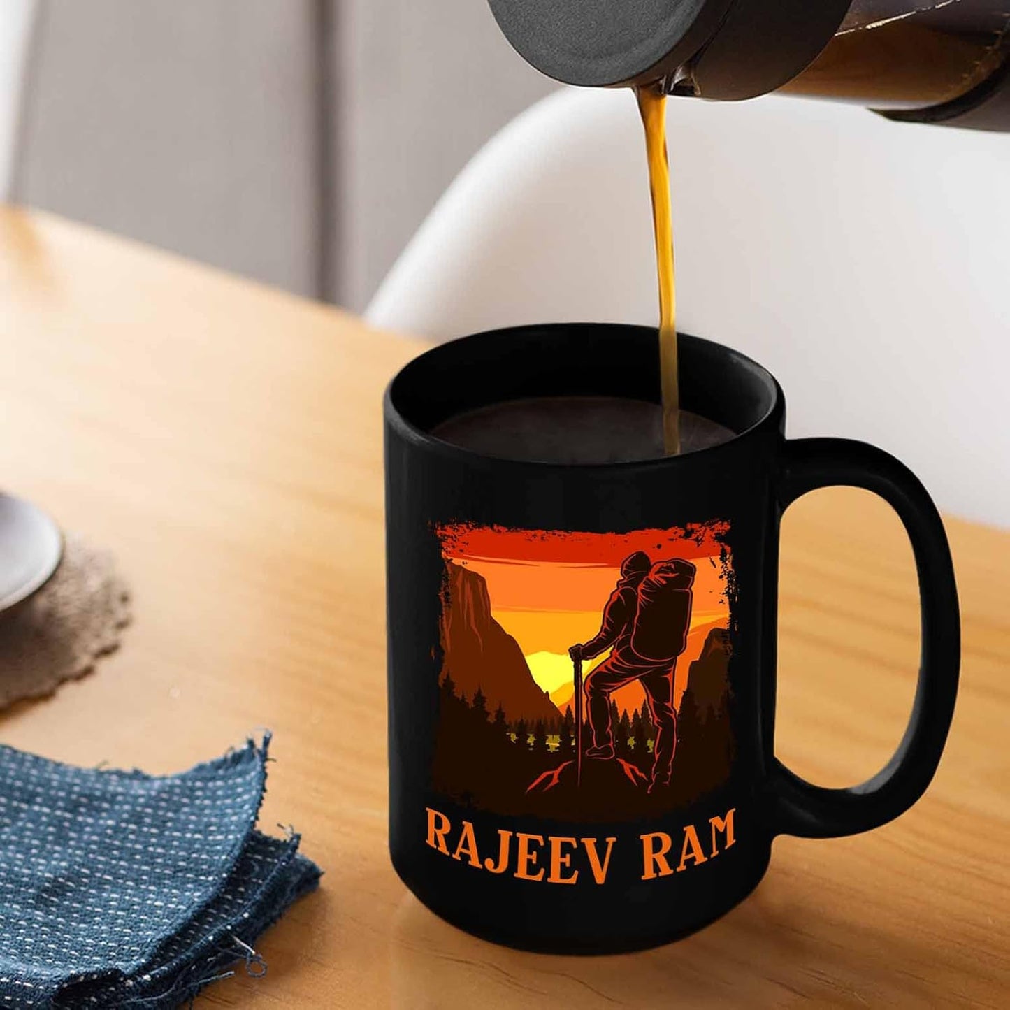 Personalized Name Hiking Coffee Mugs Cups Gifts For Men Women Hiking Lover, Customized Hiking Camp Lover Coffee Cup, Hiking Lover Mountaineer Black Ceramic Mug 11 Oz 15 Oz, Hikers Camper Travel Mug
