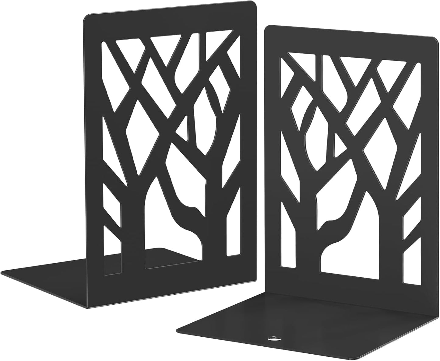 VFINE 2-Piece Modern Metal Bookends for Shelves, Black Tree Book Ends for Books, Decorative Book Organizer for Desk, Non-Skid Shelve Bookends for Home Office