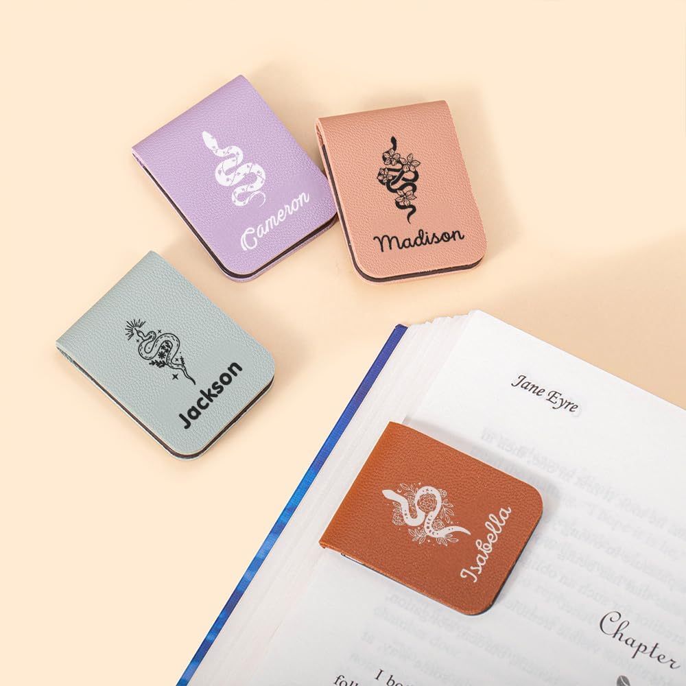 CALLIE Personalized Magnetic Bookmark Clip – Custom Name Reading Gifts for Book Lovers, Birthday Teacher's Day Christmas for Bookworm Gifts (Floral Snake)