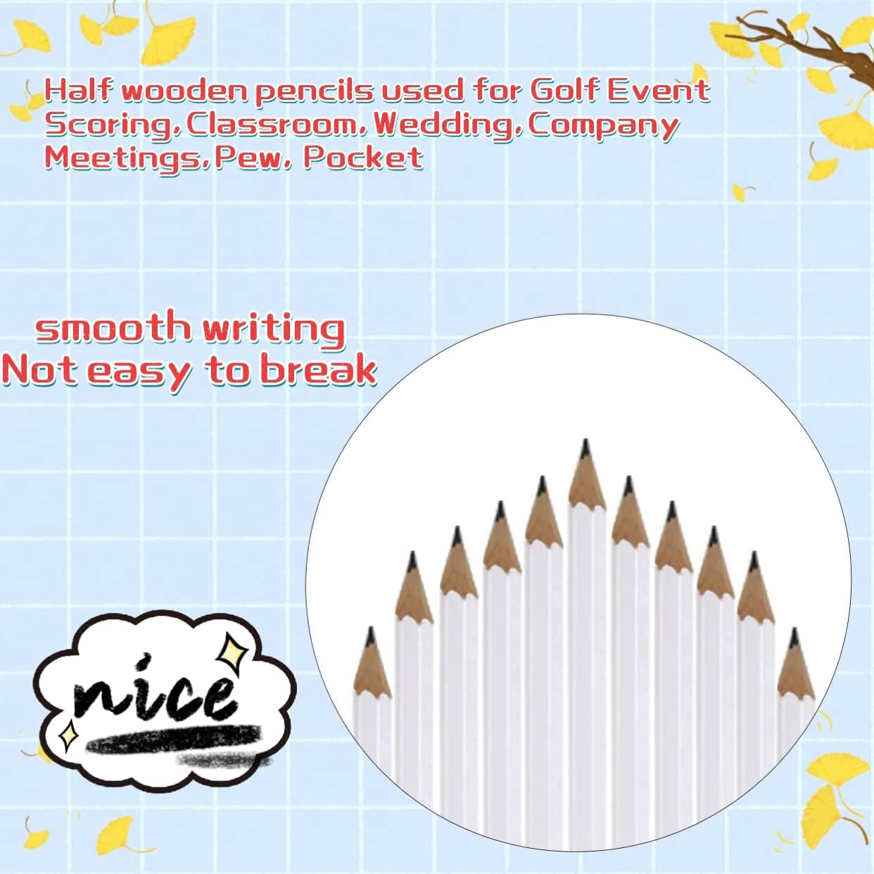 Adhere 50pcs Golf Pencils with eraser Hexagon Wooden Pencils Graphite 2B for Golf Event Scoring,Classroom,Wedding,Company Meetings,Pew, Pocket (z-White・Hexagon・50pcs)