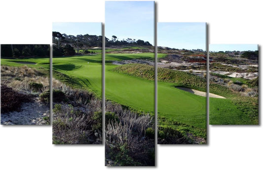 5 Panels Golf Course Wall Art Spyglass Hill Course Poster American Flag Canvas Wall Art Paintings Prints Modern Home Decor for Living Room Bedroom Office Wall Decor Framed Ready to Hang - 60"W x 40"H