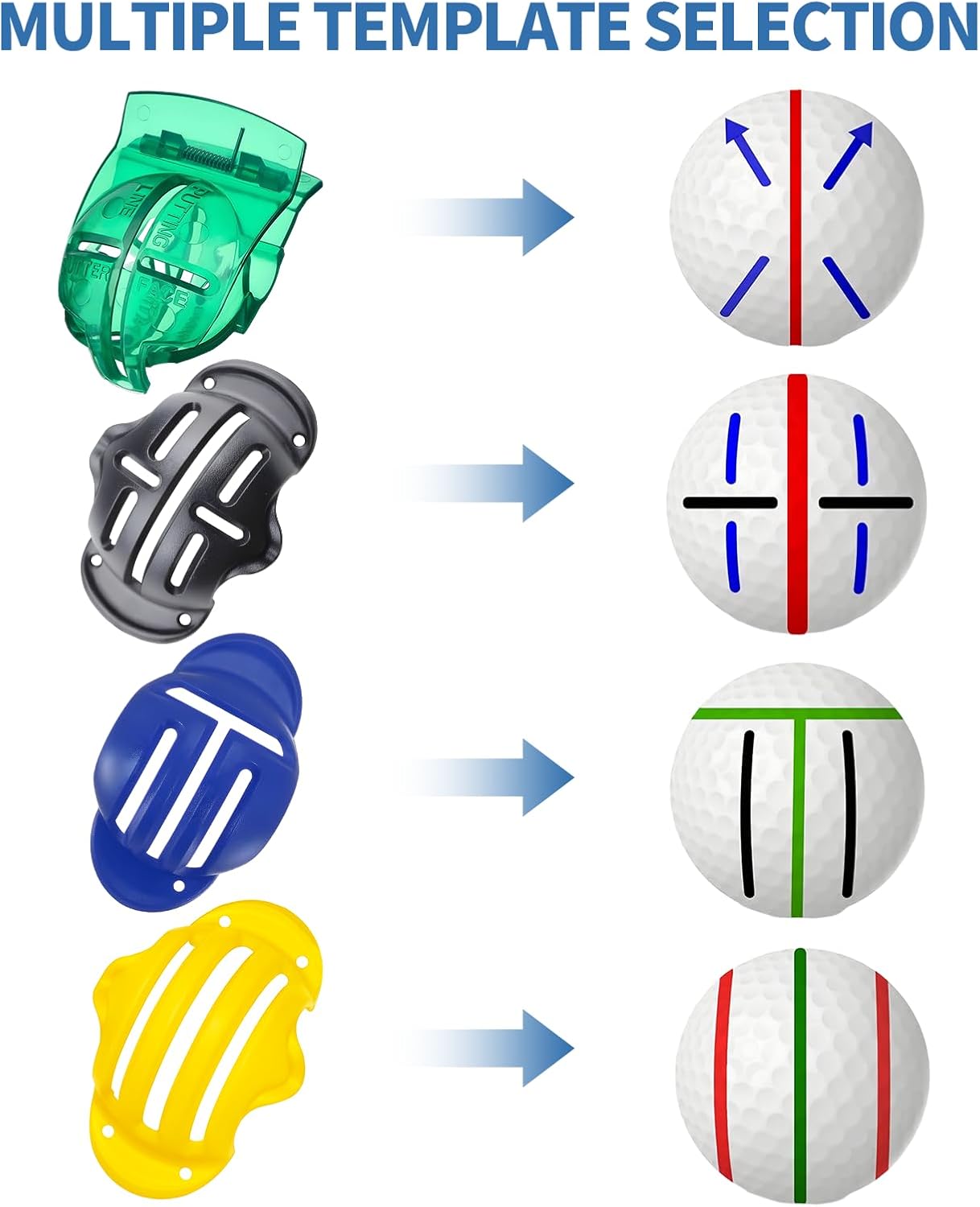 8 Pack Golf Ball Line Marker Tool,Golf Ball Stencil Alignment Kit,4 Golf Ball Marker Stencil and 4 Color Golf Ball Markers,Easy Ball ID &Putting Practice
