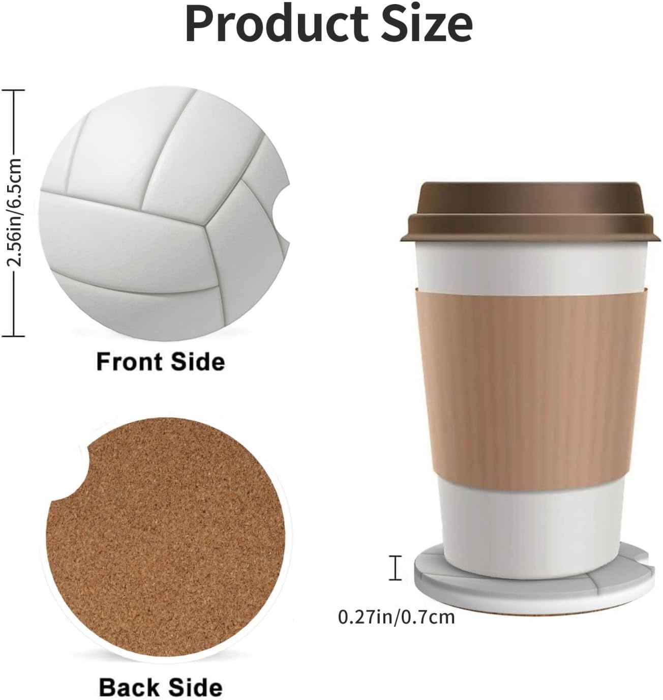 Car Cup Holder Coasters, Volleyball Car Coasters for Cup Holder Drinks, 2 Pack Ceramic Cute Auto Interior Accessories for Women Men