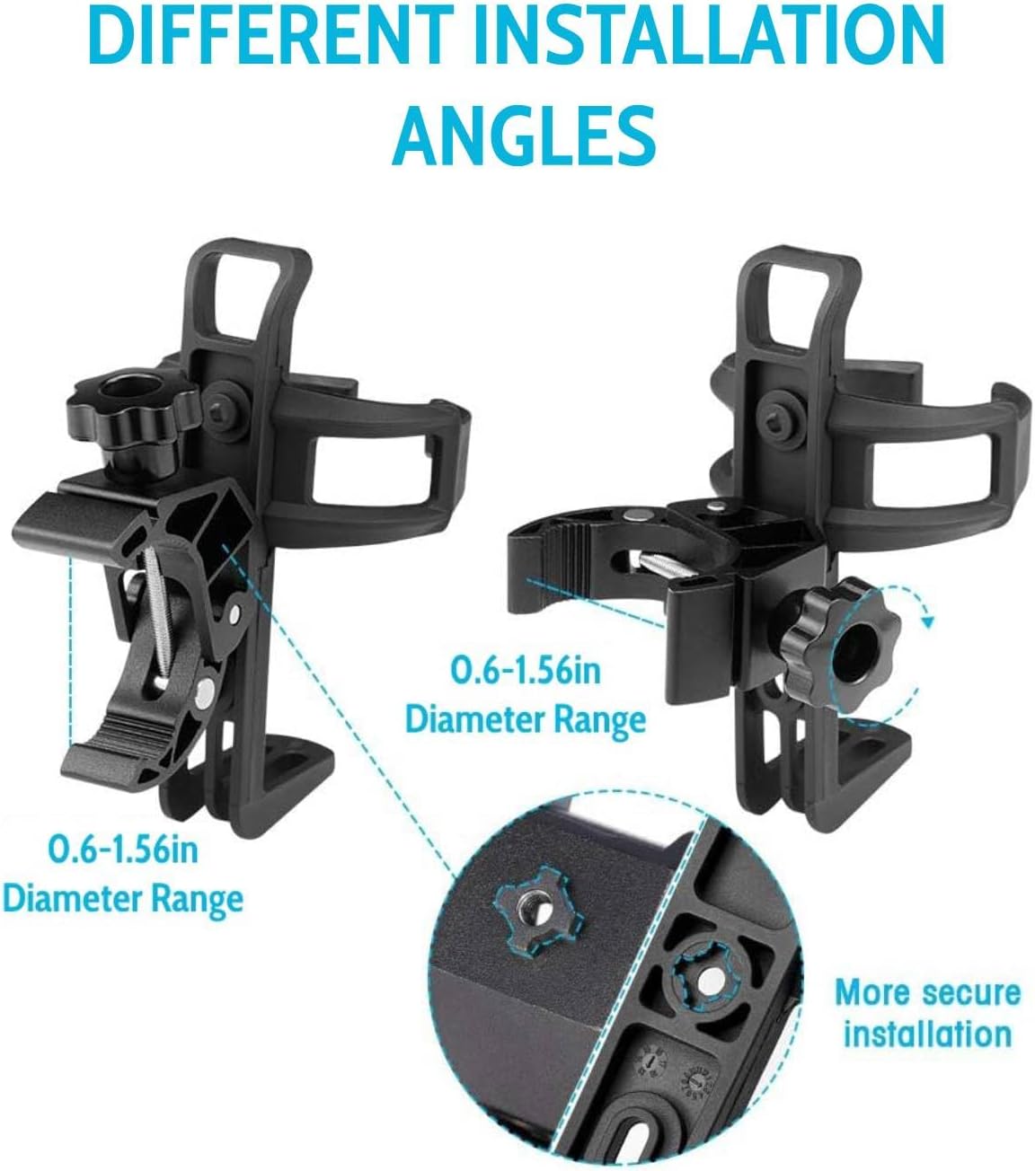 KEMIMOTO ATV Cup Holder Motorcycle Bottle Holder Universal Drink Holder with 0.6-1.56in Metal Clamp for 20oz Bottle for Bike Boat, Stroller, Walker, Wheelchair, Scooter, Golf Cart