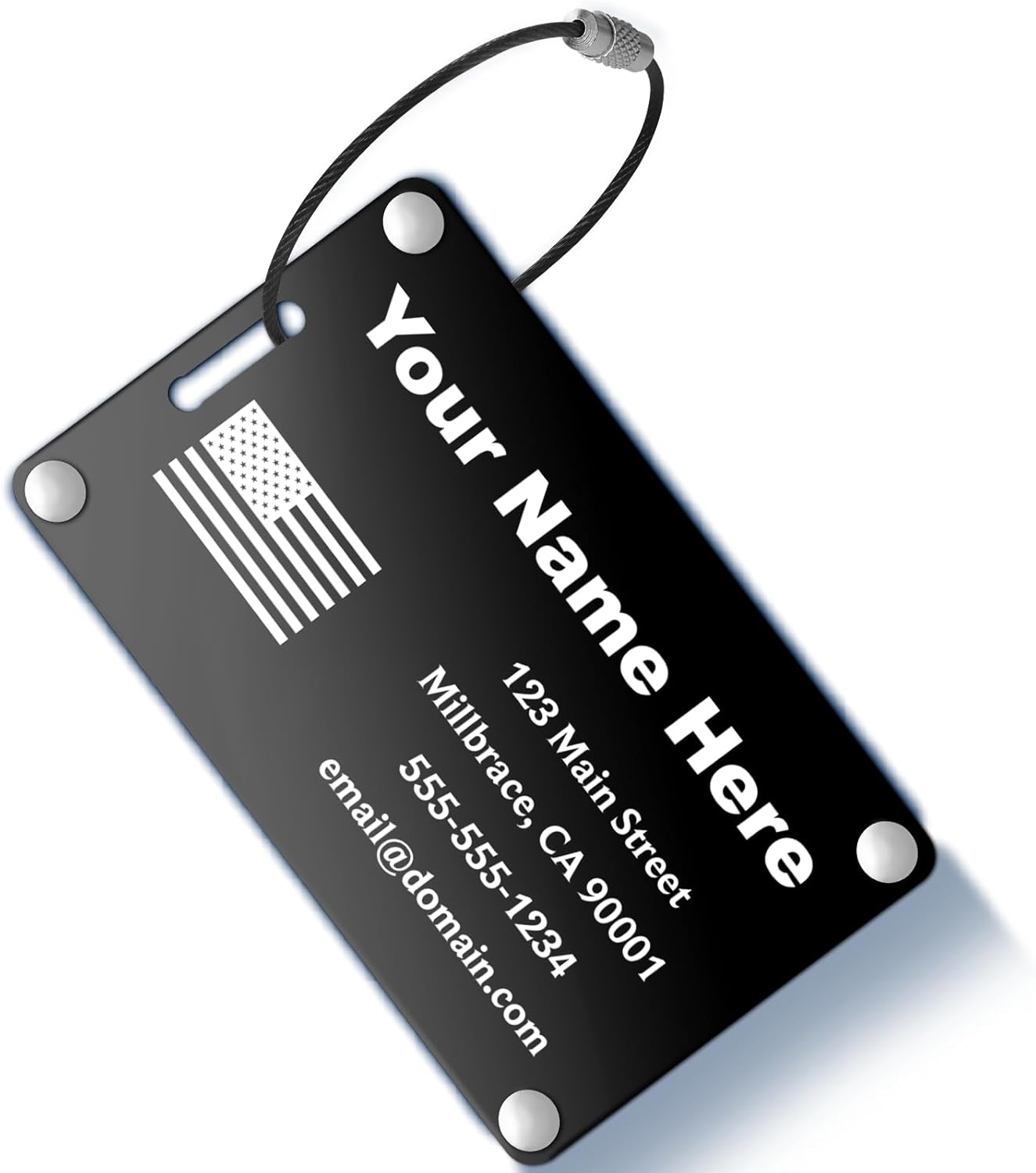 Personalized Luggage Tags: Custom Metal Luggage Tags for Suitcases, Backpacks and Bags with Your Personalized Text (Black)