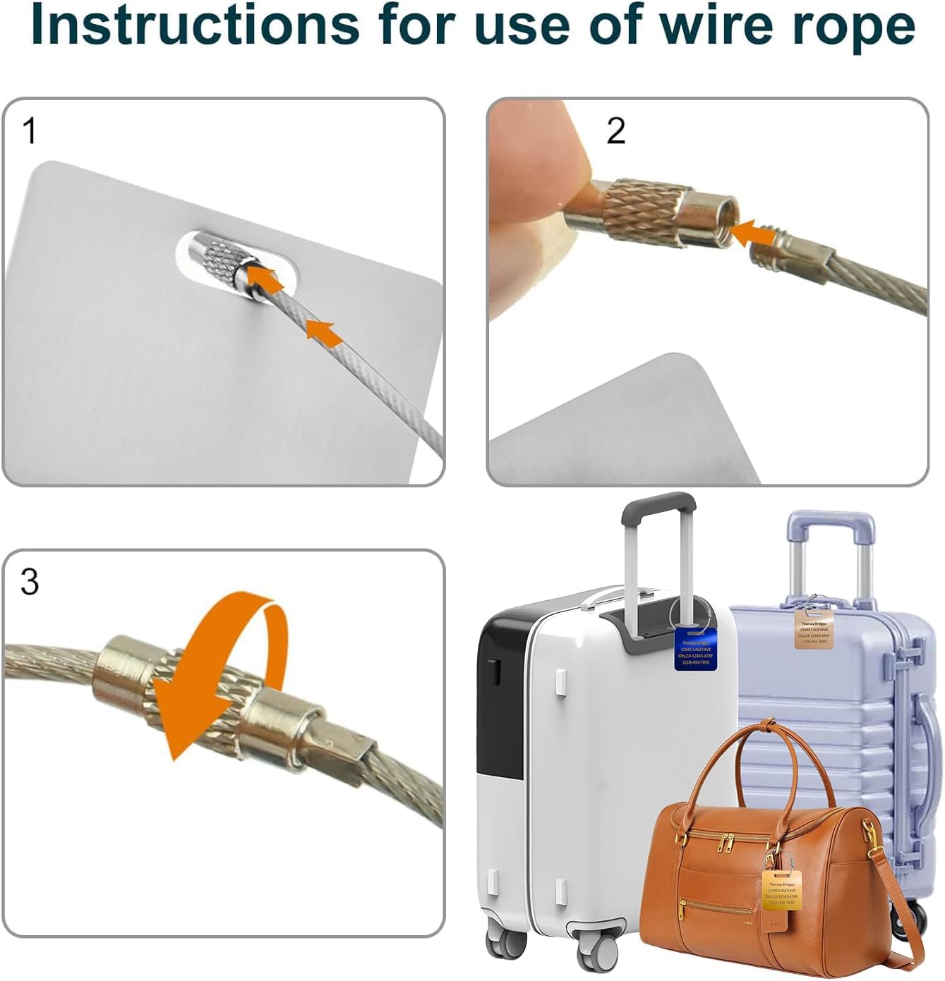 5 Pack Custom Engraved Luggage Tags, 3.8 x 2 inches Waterproof Personalized Luggage Tags, Aluminum Personalized Bag Tags for Suitcases/Backpack/Luggage Accessories [Blue]