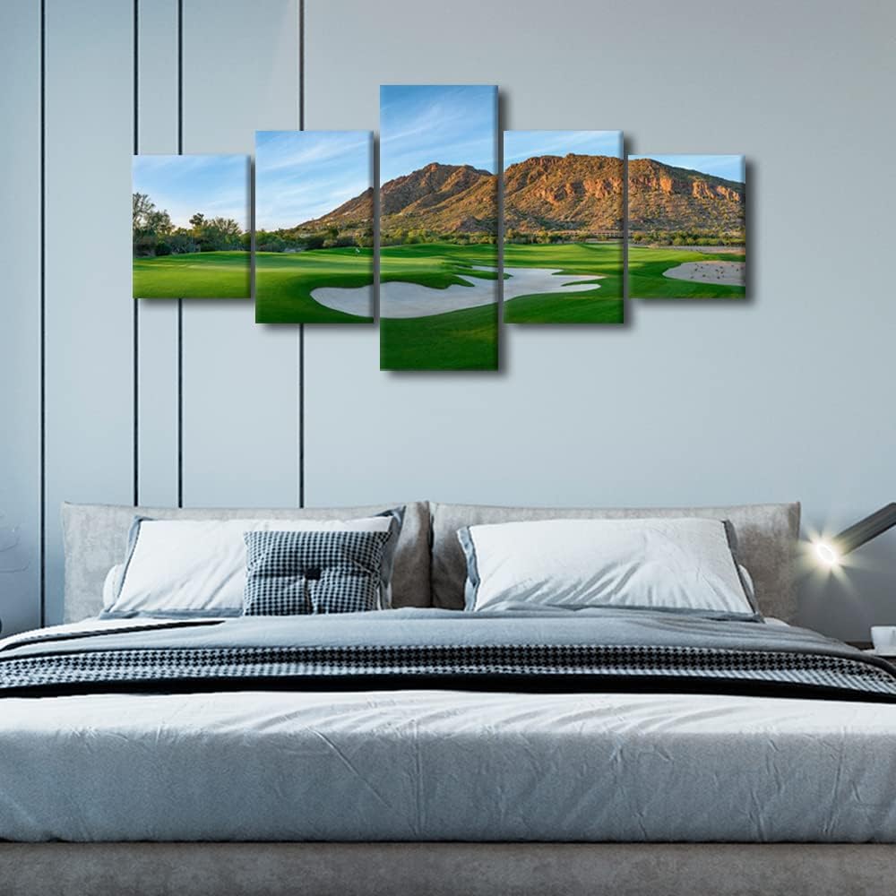 5 Piece Phoenicia Golf Course Canvas Print Art Arizona USA Golf Course Pictures Modern Home Decor Canvas Wall Art for Living Room Bedroom Large Poster Painting Framed Ready to Hang - 50"W x 24"H