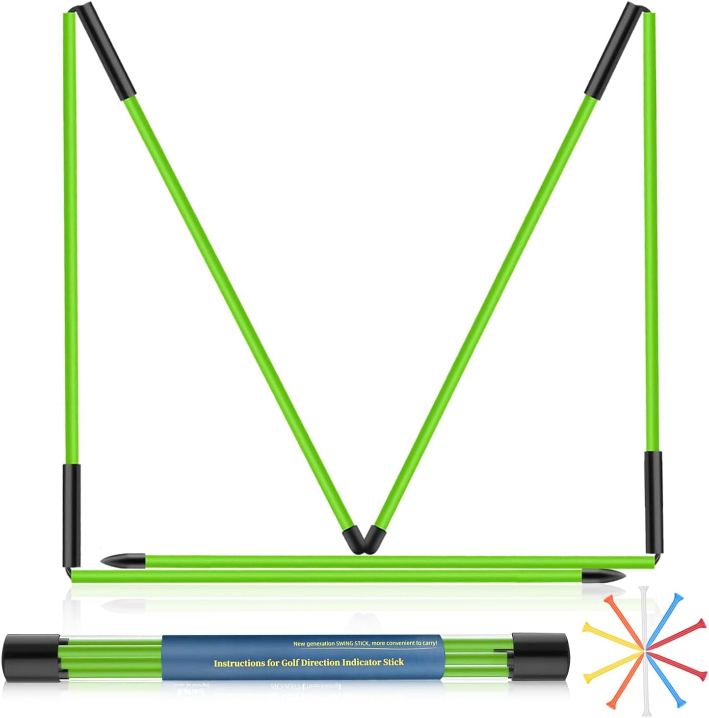 Golf Alignment Sticks 2 Pack, 48″Collapsible Practice Rods for Aiming/Putting, Golf Training Aid for Swing Trainer with Clear Tube Case, Foldable Training Rods with 10 Golf Tees