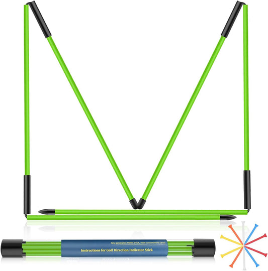 Golf Alignment Sticks 2 Pack, 48″Collapsible Practice Rods for Aiming/Putting, Golf Training Aid for Swing Trainer with Clear Tube Case, Foldable Training Rods with 10 Golf Tees