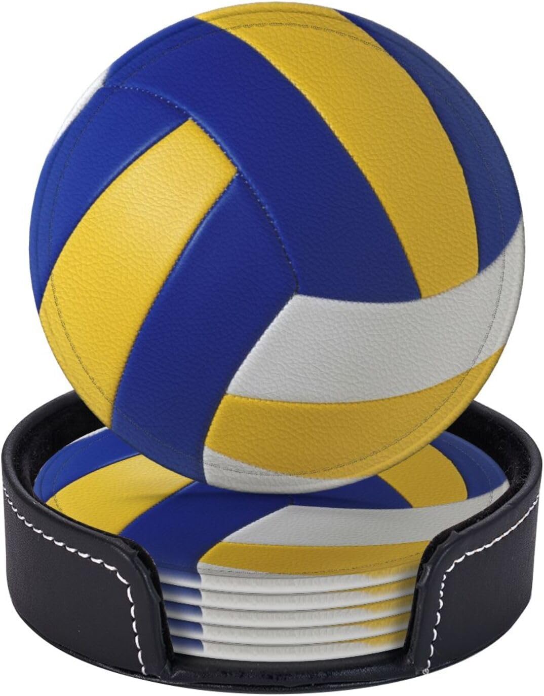 6 Pcs Volleyball Drink Coasters with Holder Coasters for Drinks Coffee Table Home Decor Housewarming Gift