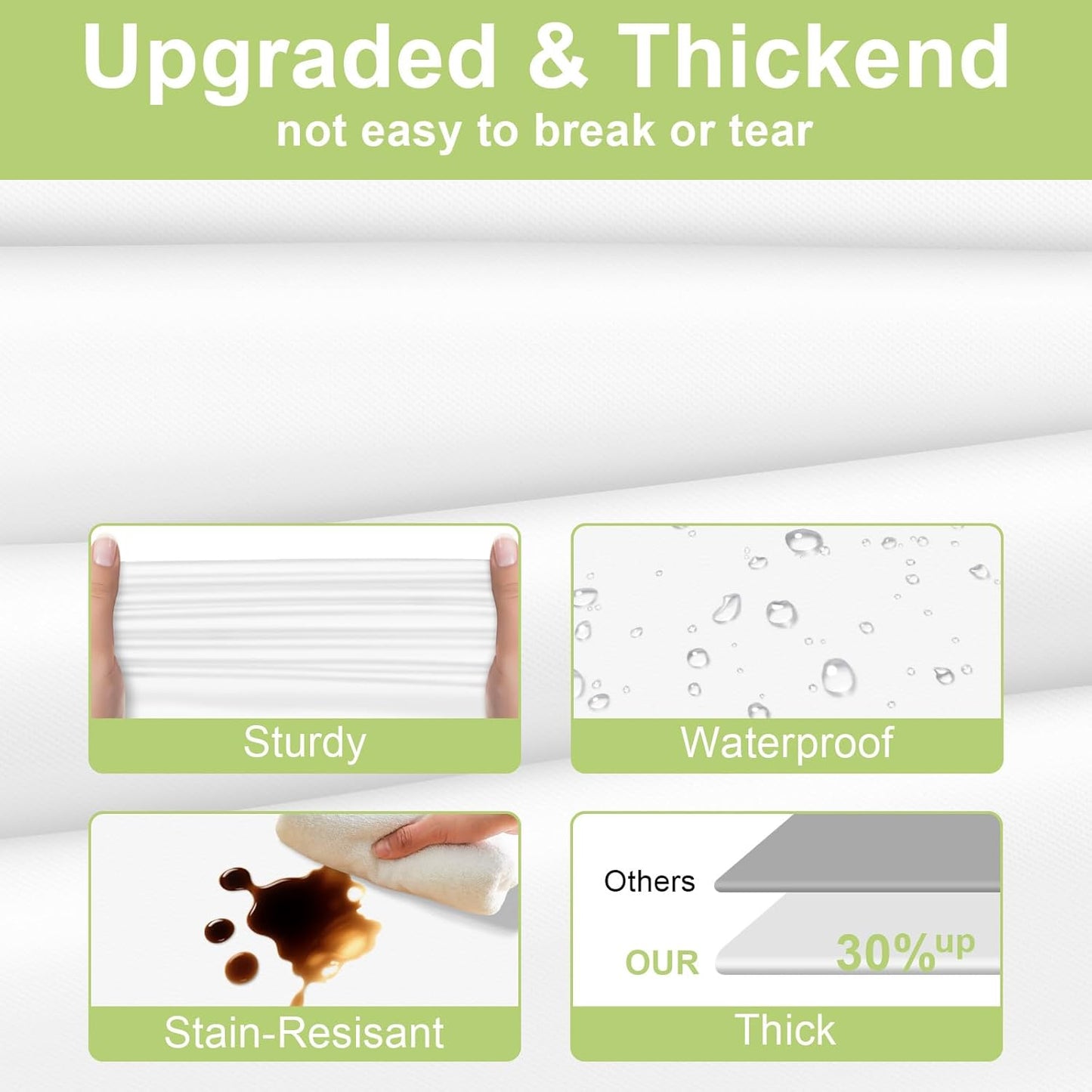 QIKSION Plastic Table Cloth Disposable 3 Pack, 54 x 108 Inch Tablecloths for Rectangle Tables, White Plastic Table Cover