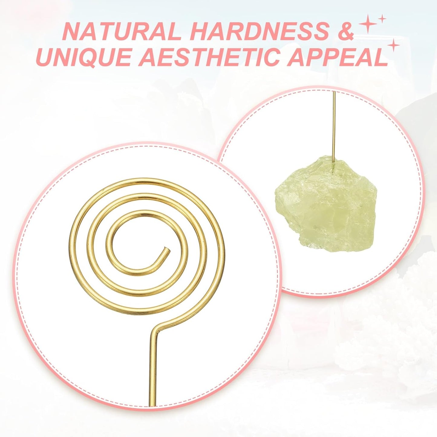 PATIKIL Table Number Holder, 1Pcs Photo Clip Holders Crystal Stone Quartz Desk Card Holder Raw Lollipop Shape Iron Memo Note Photo Stand for Wedding Party Home Office Decor, Yellow