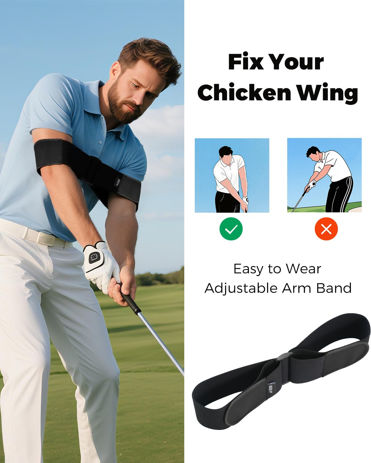Adjustable Golf Swing Trainer Arm Band – 2025 Innovative Golf Training Aid with Strong Restraining Power – Keep Arms Connected, Fix Chicken Wing Fast – Improve Swing Path & Build Muscle Memory – Great Gift for Golfers