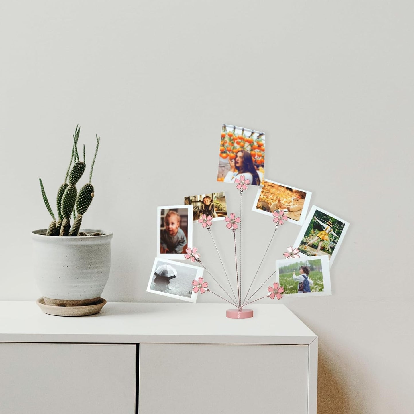 8-Branch Family Tree Picture Frame Holder, Card Photo Clips Holder Desk Stand for Memo Paper Note Photo Christmas Wedding Card Display (Cherry Blossoms)