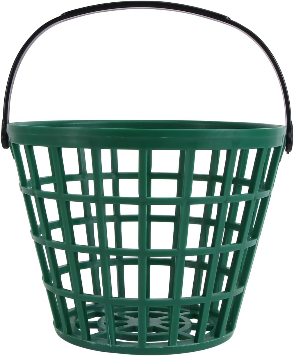 Plastic Golf Ball Basket,Unbreakable Bucket Golfball Clubs with Handle,Golfballs Holder Container for Pong Storage Basket Holds 50 Balls, Green