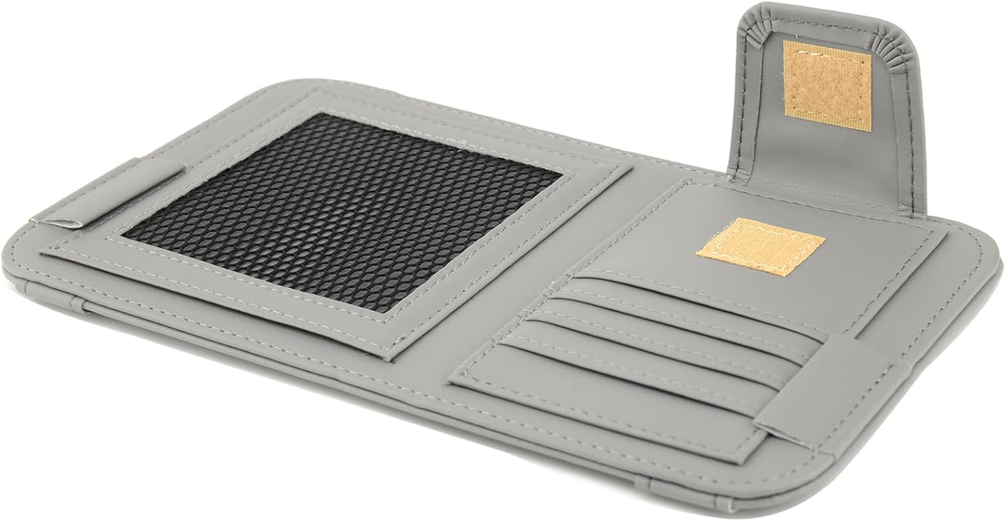 Leather Sun Visor Organizer for Truck, Sunglasses Holder, Cards Sleeve Pockets Organizer, Visor Document Holder for Registration License, Drving License, Insurance, Cards, Pen, Key