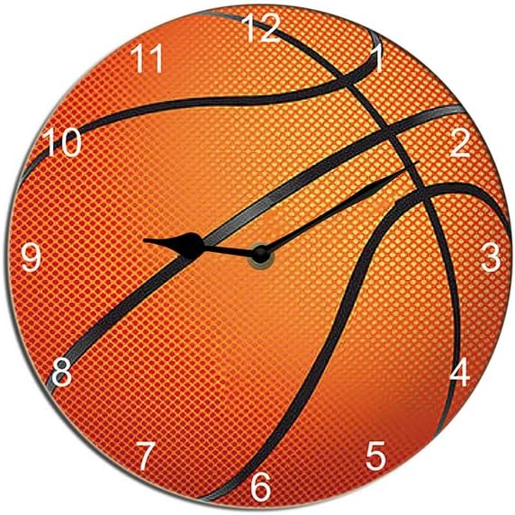 Basketball Wall Clock Sport Ball Wall Clock Wooden Bathroom Clock Battery Operated Non Ticking Silent Clocks Living Room Decorative Clock Round 10inch