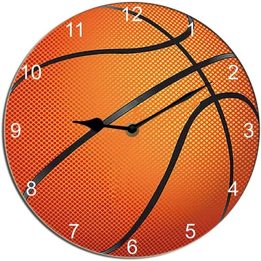Basketball Wall Clock Sport Ball Wall Clock Wooden Bathroom Clock Battery Operated Non Ticking Silent Clocks Living Room Decorative Clock Round 10inch